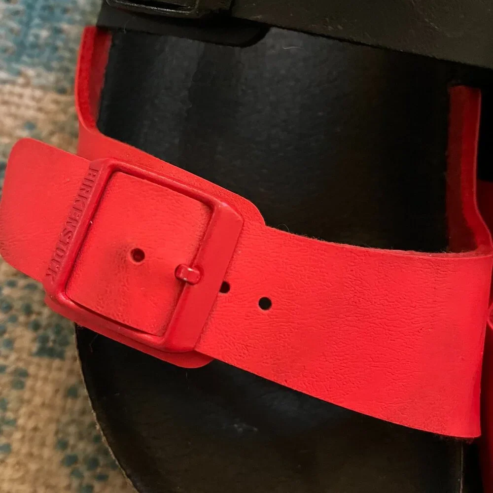 Birkenstock Arizona *Black & Poppy Red* Split Color / 36 N / Birko-Flor / EUC - Picture 14 of 16